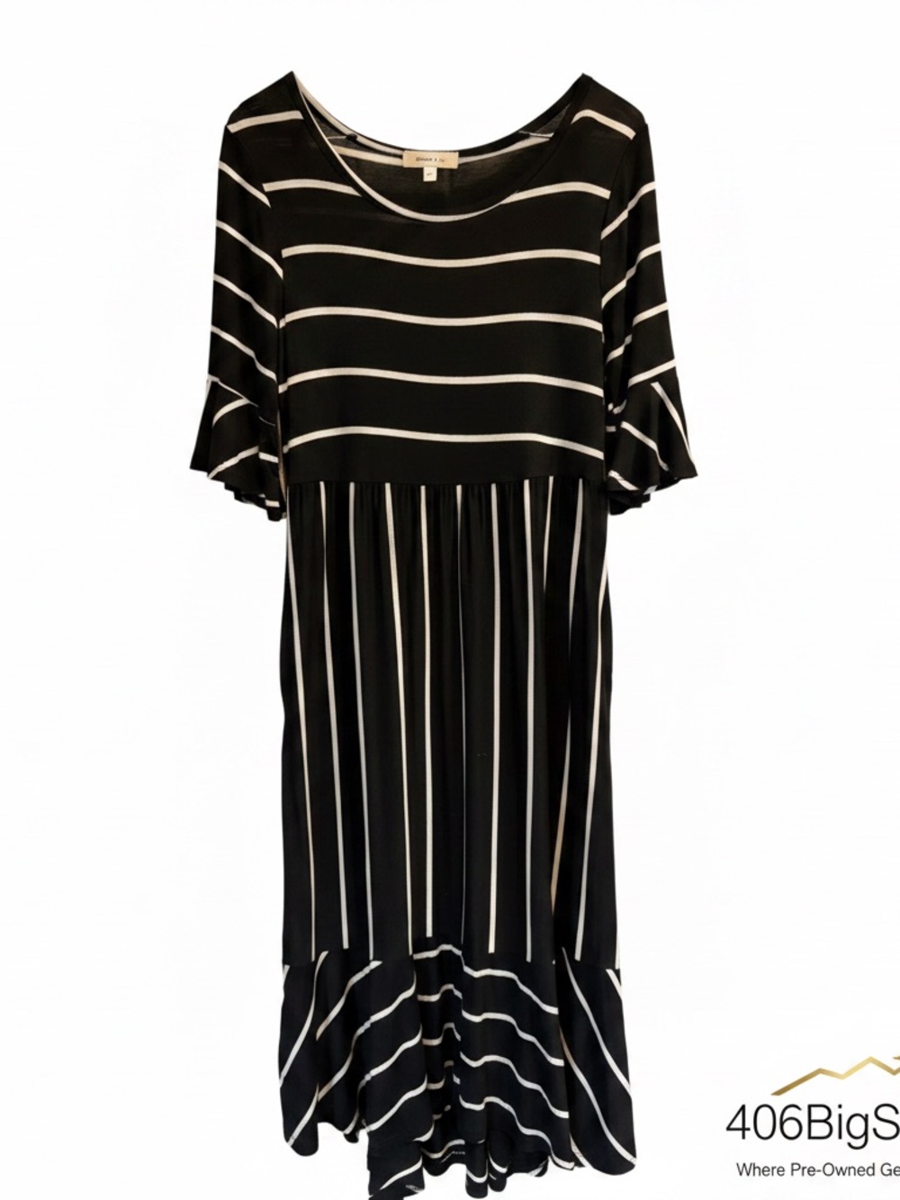 Hailey & Co. Black & White Striped Flutter Sleeve Dress